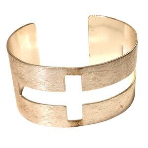 Bracelet Wide Cuff Cross Cutout Silver-Tone Metal Modern Minimalist Jewelry